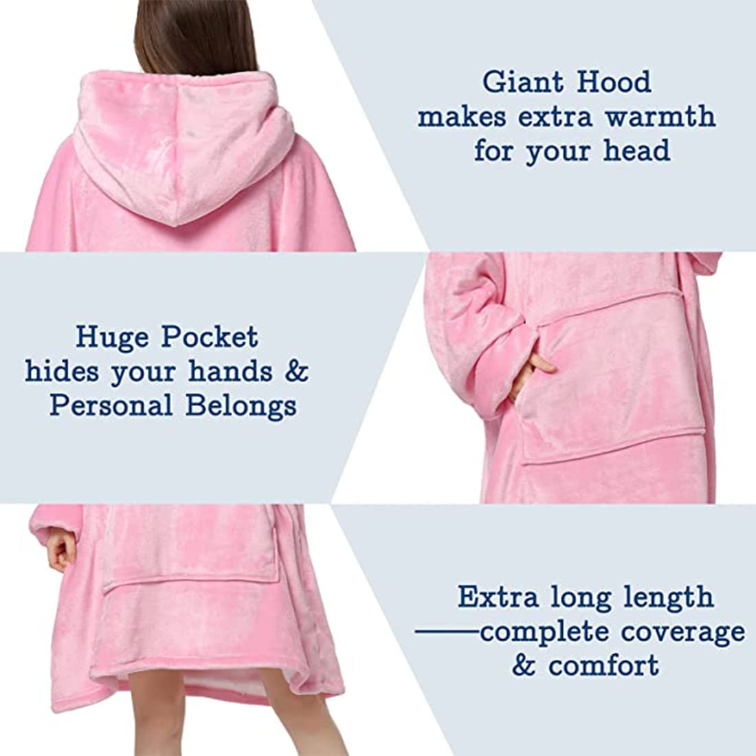crownish Oversized Hoodie Blanket Women Ultra Plush Fleece with Soft Sherpa Reversible Warm Cosy Comfy Wearable Hooded Giant Sweatshirt Throw for Girls Adults Men Boys Kids Big Pocket