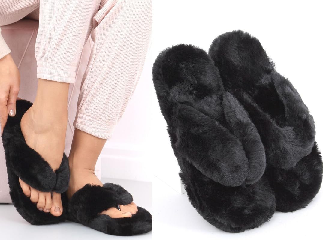 Wolvesden Women's Flip-Flops & Slippers Indoor Non-Slip Soft Thong Fur Flip-Flop And Slippers For Women