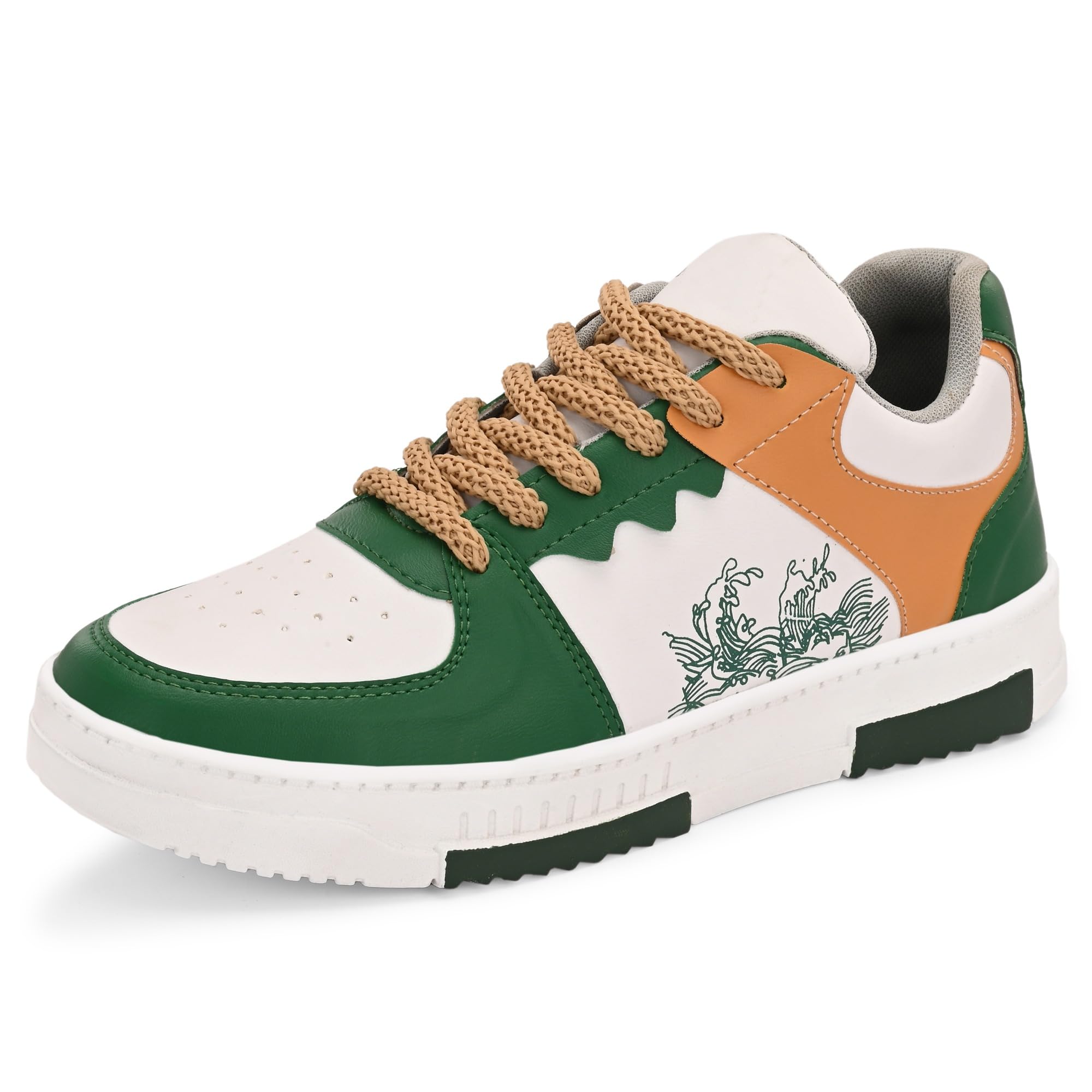 Ligero Men's TARZAN-04 Korean Free Style GEN Z Sneakers | Casual Sneaker | Synthetic Upper | Lightweight | Comfortable Lace Up Mid Top Sneaker Shoes for Men & Boys Green