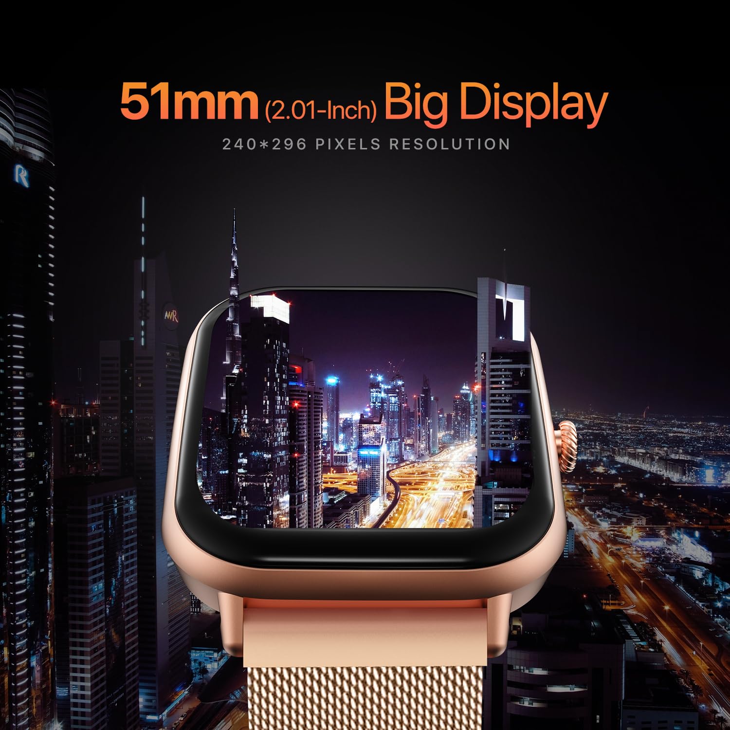 Fire-Boltt Ninja Call Pro Max Ultra Smart Watch 2.01 inch Display, Bluetooth Calling, 120+ Sports Modes, Health Suite, Voice Assistance (Gold SS)