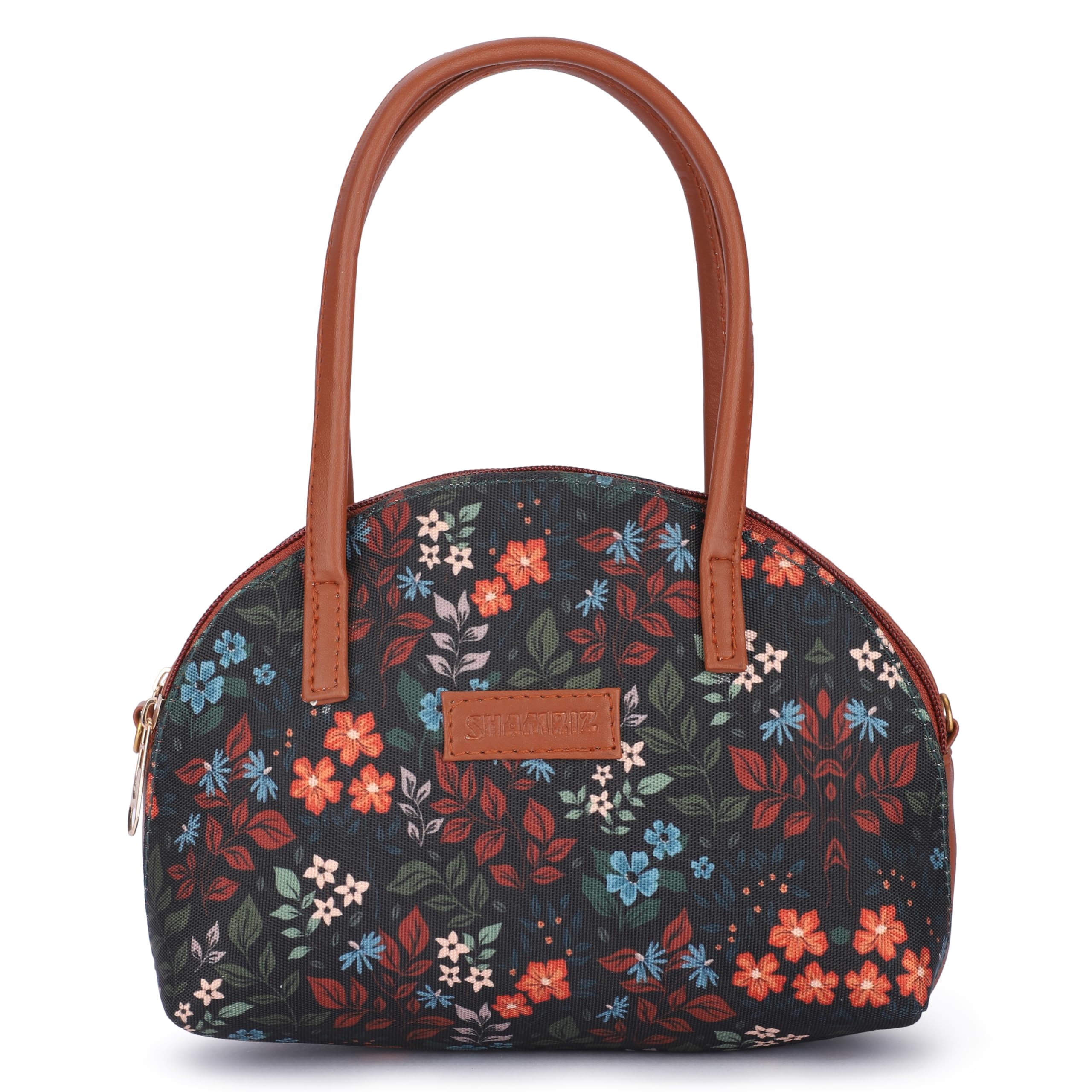 SHAMRIZ Floral Printed Women/Girls Mini Top Handle Handbag Carry Handbag | Mini Hand Purse Hand Held Pouch Dual handle| Vegan Leather