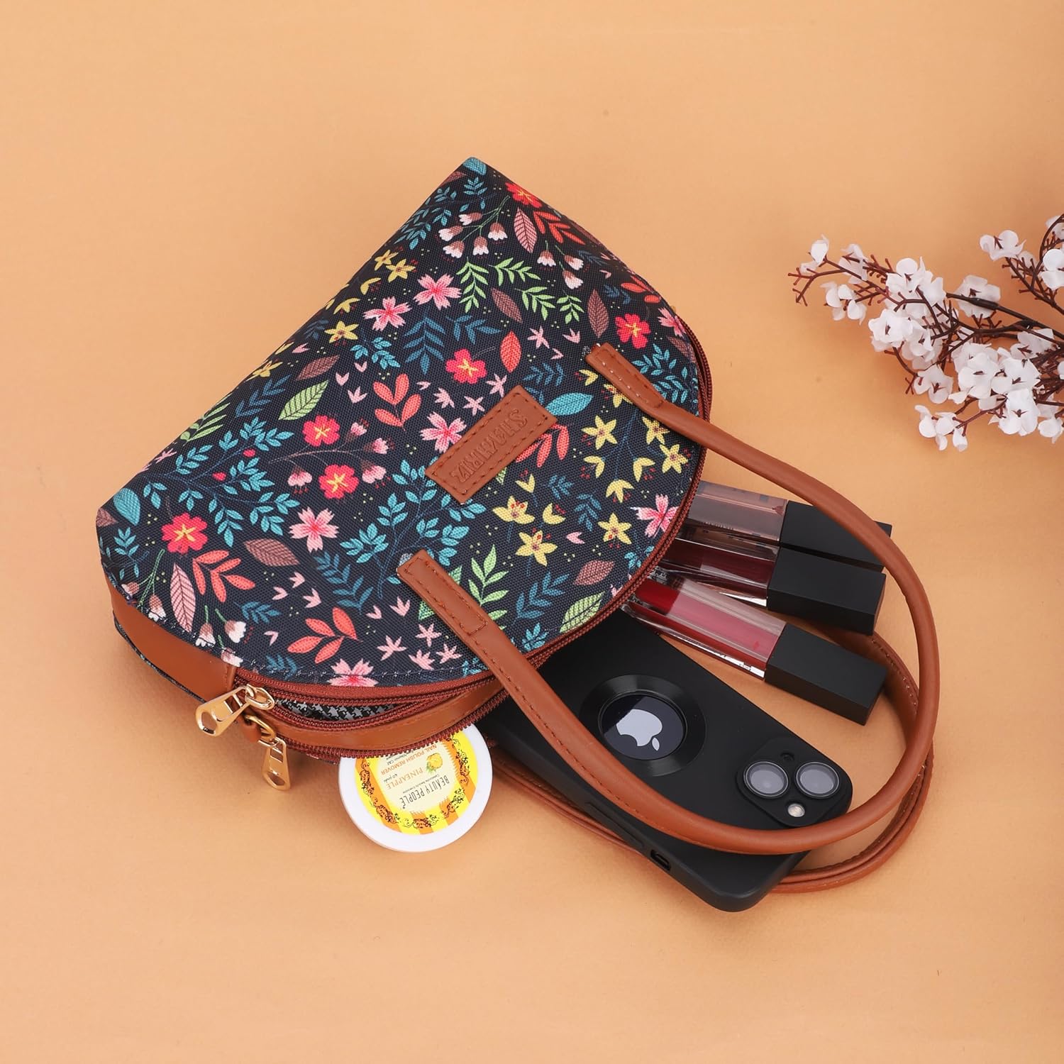 SHAMRIZ Floral Printed Women/Girls Mini Top Handle Handbag Carry Handbag | Mini Hand Purse Hand Held Pouch Dual handle| Vegan Leather