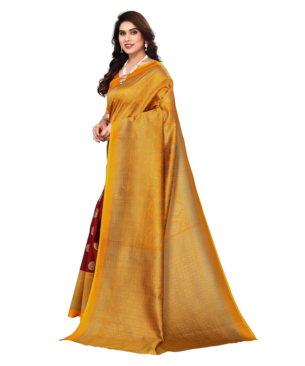 Yashika Women Venkatagiri Printed Art Silk With Blouse Piece Saree (Sdpl-Metro Maroon_Free Size)