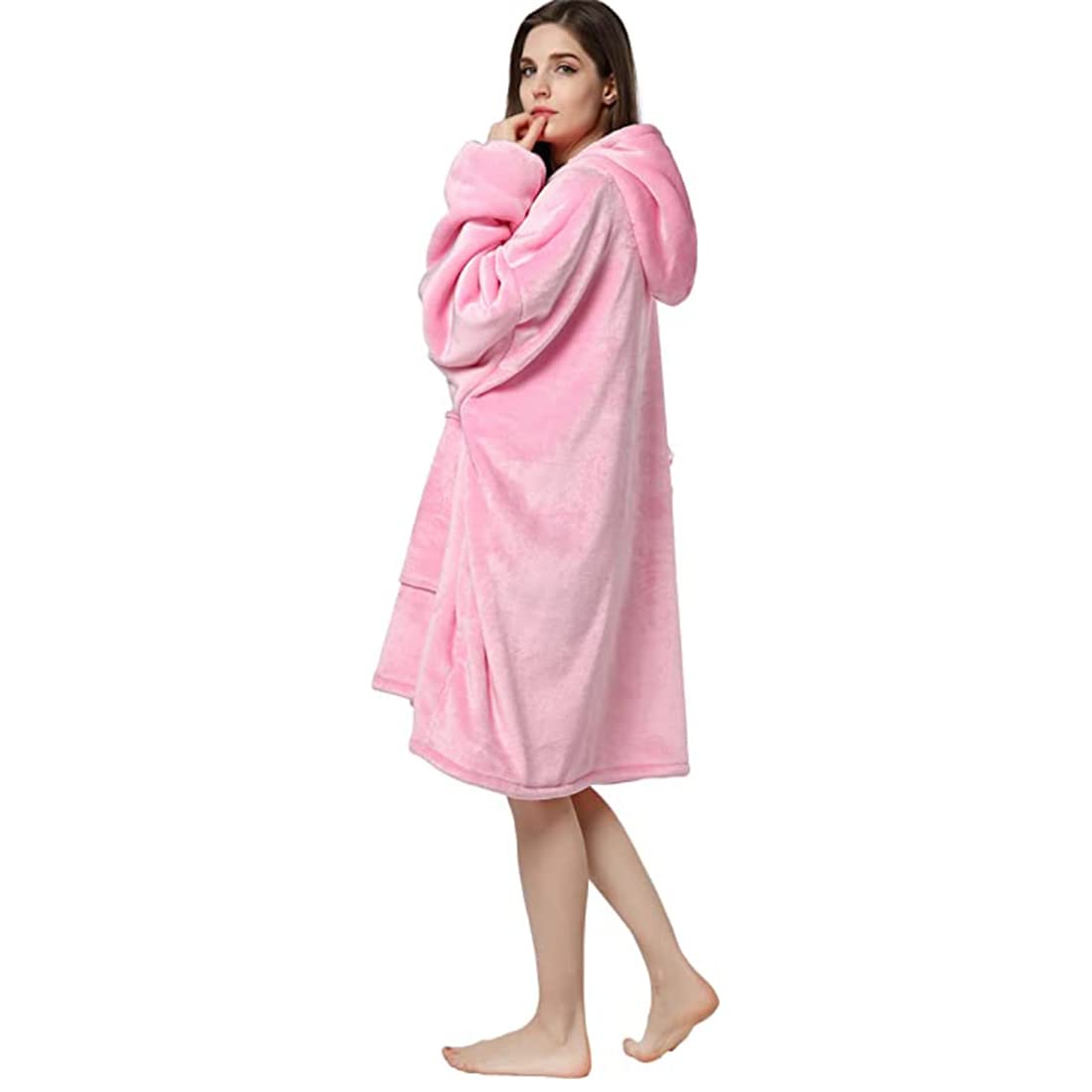crownish Oversized Hoodie Blanket Women Ultra Plush Fleece with Soft Sherpa Reversible Warm Cosy Comfy Wearable Hooded Giant Sweatshirt Throw for Girls Adults Men Boys Kids Big Pocket