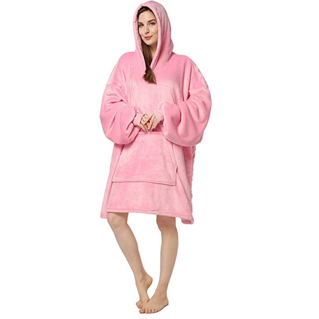 crownish Oversized Hoodie Blanket Women Ultra Plush Fleece with Soft Sherpa Reversible Warm Cosy Comfy Wearable Hooded Giant Sweatshirt Throw for Girls Adults Men Boys Kids Big Pocket