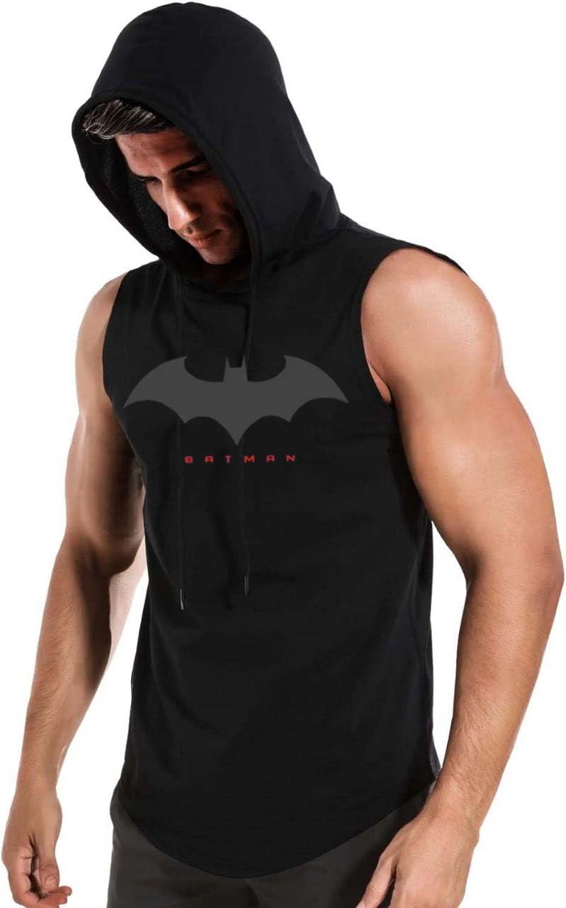 HIT SQUARE Classic Batman Polyster Gym/Sports Hood T-Shirt for Men