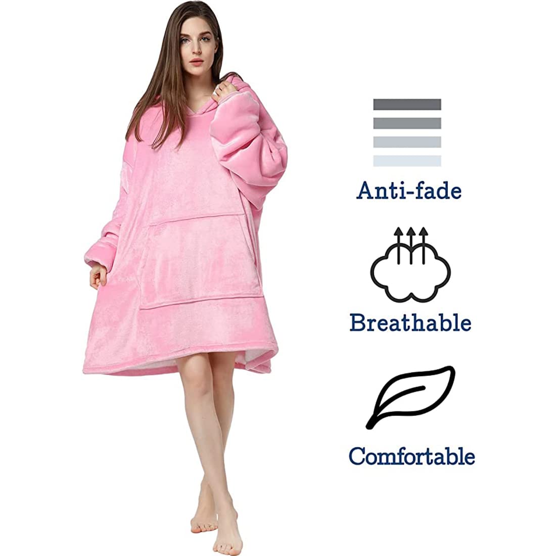 crownish Oversized Hoodie Blanket Women Ultra Plush Fleece with Soft Sherpa Reversible Warm Cosy Comfy Wearable Hooded Giant Sweatshirt Throw for Girls Adults Men Boys Kids Big Pocket