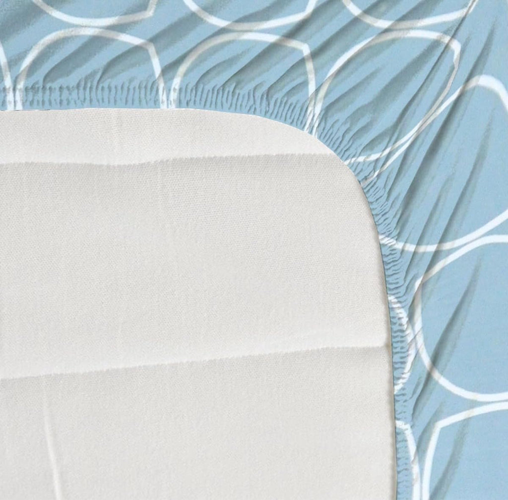 NEW LEAF Premium Cotton Elastic Fitted Bedsheets with 2 King Size Pillow Covers Double Bed with All Around Elastic Supersoft Size - 72 King Sizex78+10 inches Grey White Oval Pattren 200 tc - 220 tc