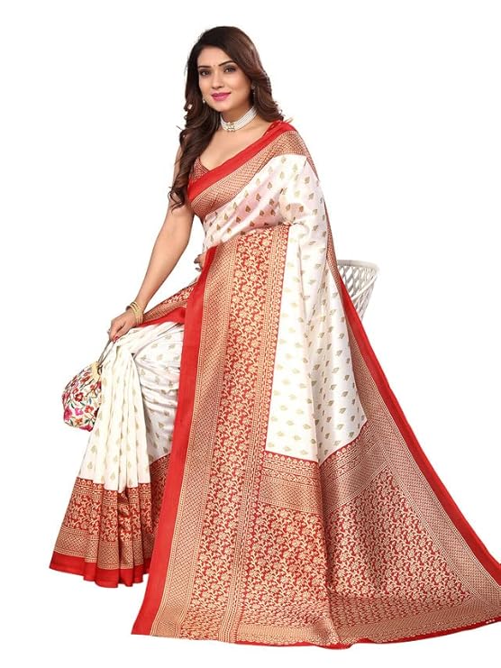 SIRIL Women's Printed Silk Blend Saree with Unstitched Blouse Piece