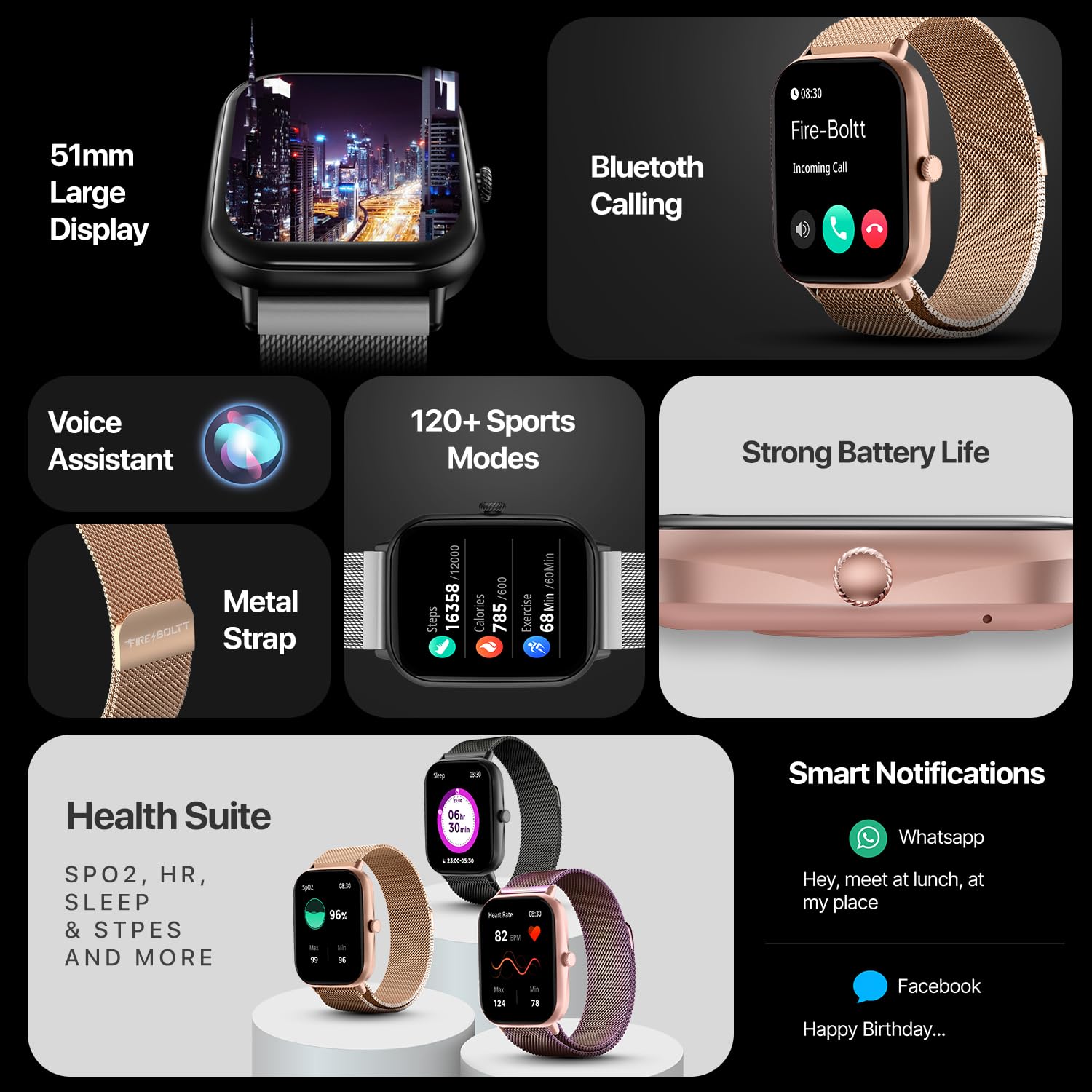 Fire-Boltt Ninja Call Pro Max Ultra Smart Watch 2.01 inch Display, Bluetooth Calling, 120+ Sports Modes, Health Suite, Voice Assistance (Gold SS)