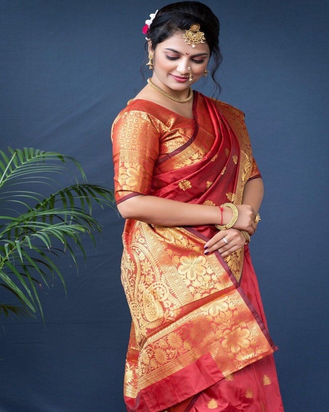 Shiv Textiles Women's Silk Woven Kanjivaram Saree(S-102-BLACK-P)