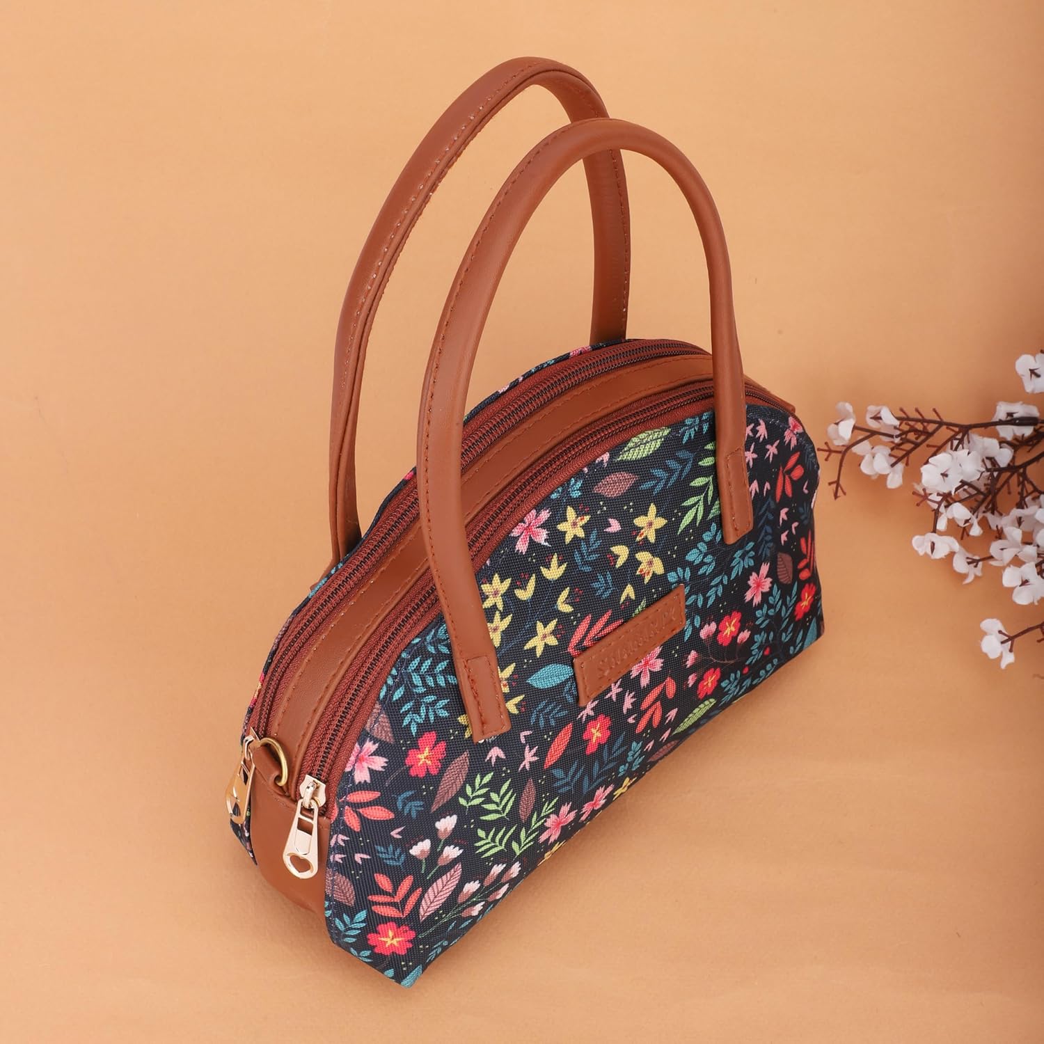 SHAMRIZ Floral Printed Women/Girls Mini Top Handle Handbag Carry Handbag | Mini Hand Purse Hand Held Pouch Dual handle| Vegan Leather