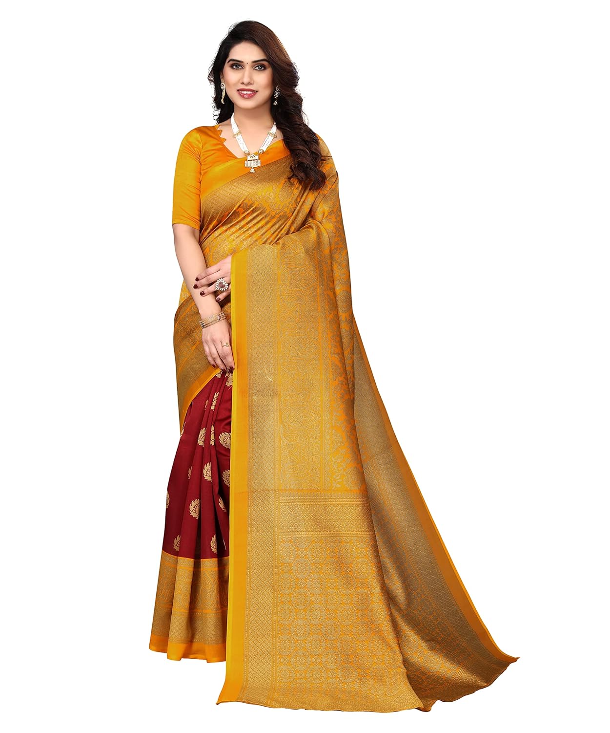 Yashika Women Venkatagiri Printed Art Silk With Blouse Piece Saree (Sdpl-Metro Maroon_Free Size)