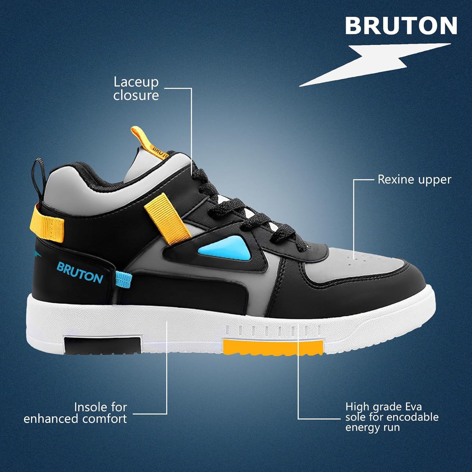 BRUTON Stylish Sneakers Casual Shoes for Men's & Boy's- Black