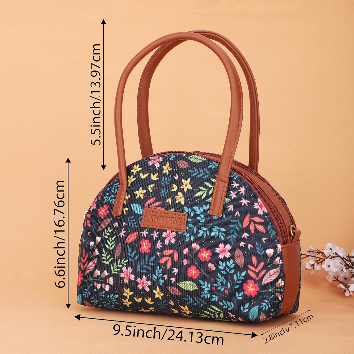 SHAMRIZ Floral Printed Women/Girls Mini Top Handle Handbag Carry Handbag | Mini Hand Purse Hand Held Pouch Dual handle| Vegan Leather