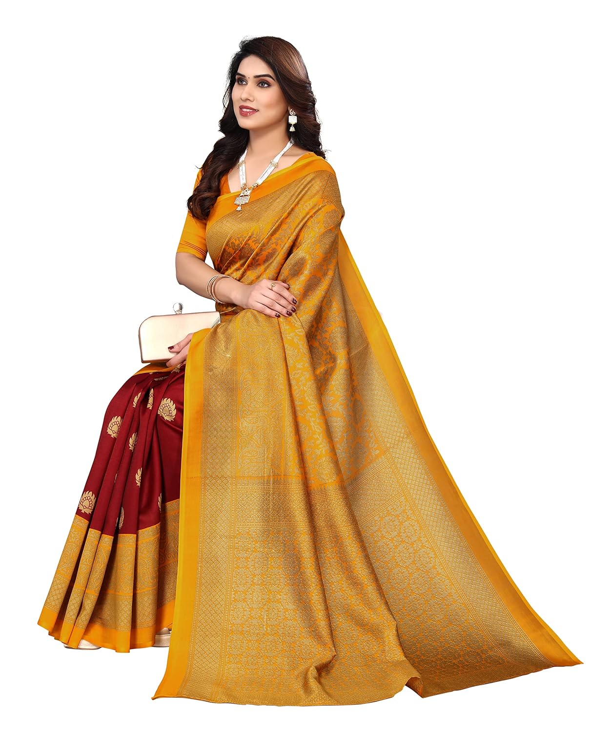 Yashika Women Venkatagiri Printed Art Silk With Blouse Piece Saree (Sdpl-Metro Maroon_Free Size)