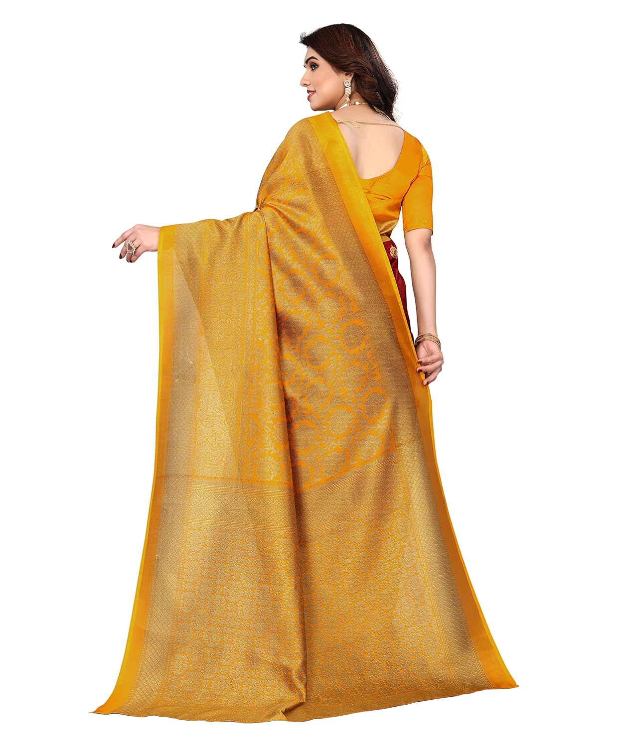 Yashika Women Venkatagiri Printed Art Silk With Blouse Piece Saree (Sdpl-Metro Maroon_Free Size)